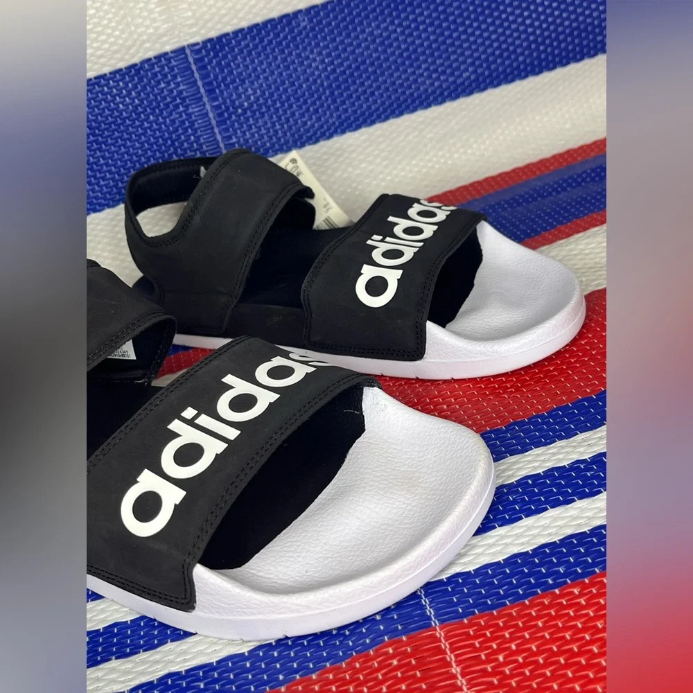 Women’s - Adidas Adilette Sandals Black/White Size 8 Summer Velcro Shoes NWT - Picture 6 of 14